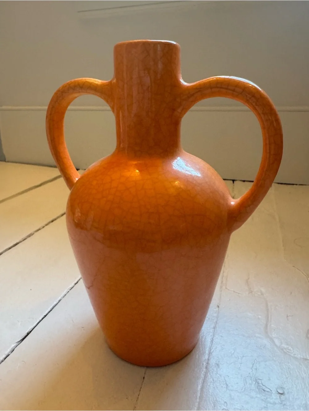 Orange Double-Handled Ceramic Vase